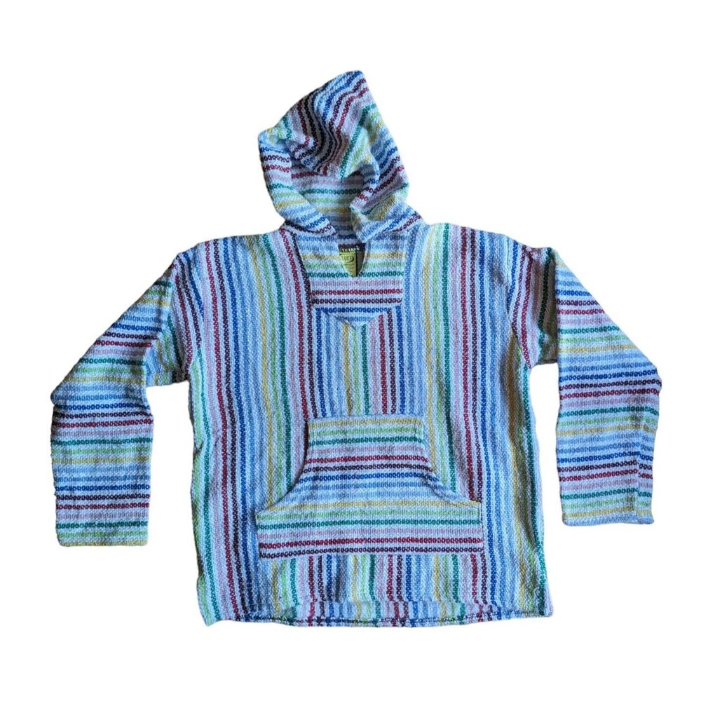 Textiles Frank's Adult Medium Baja Hoodie Made In Mexico Colorful Rainbow Woven